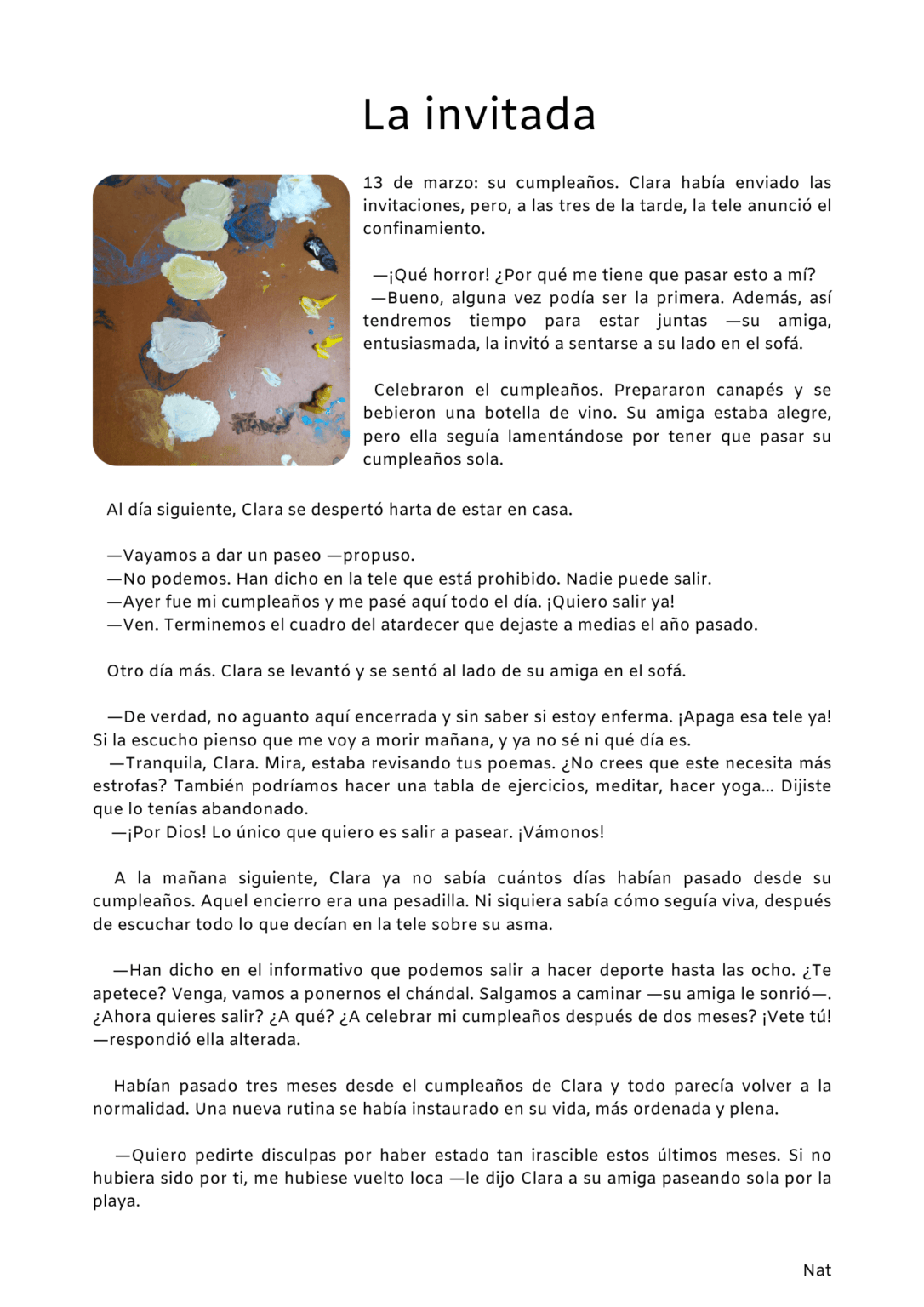 Taller de escritura creativa, teatro, y pintura